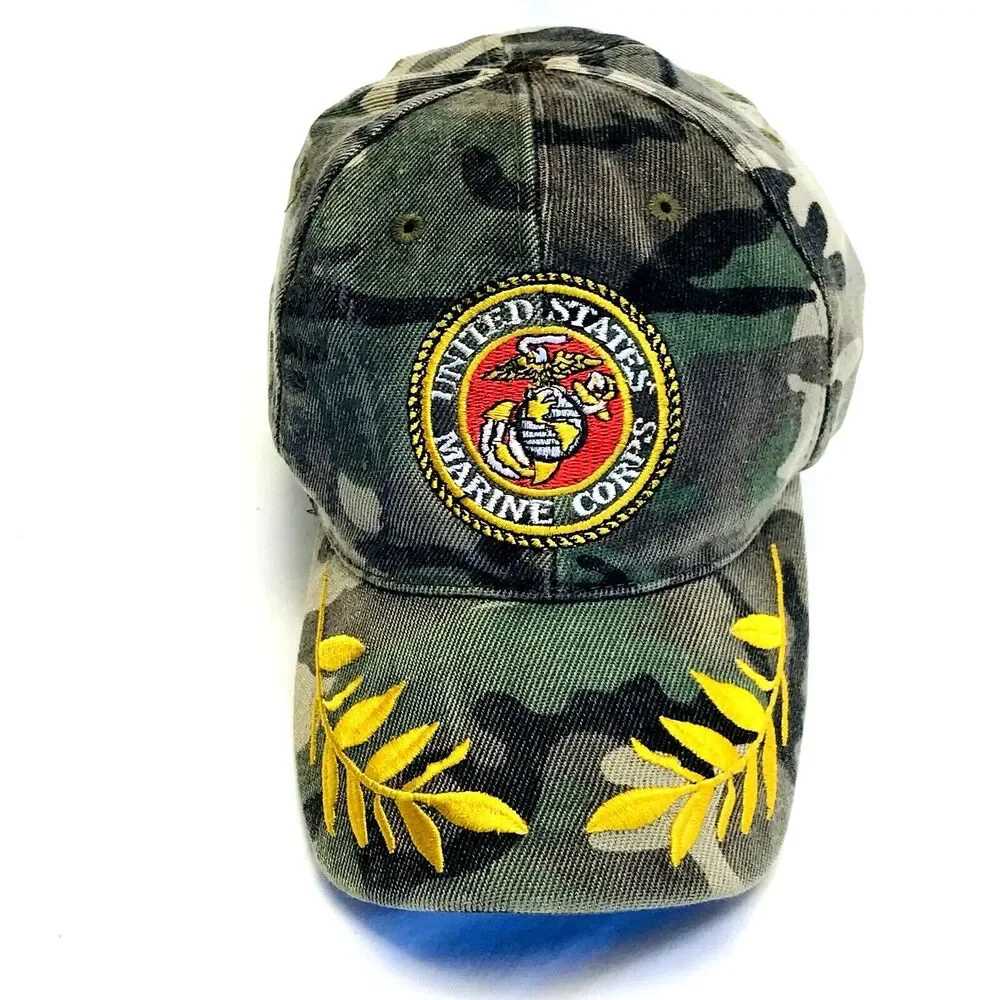 USMC Marine Corp Cap Vintage Camouflage RARE Officer Leaf StrapBack Vietnam Cotn
